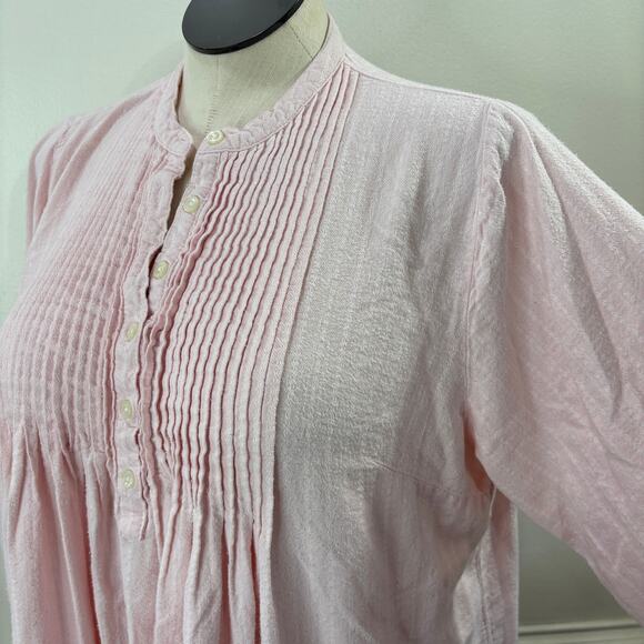 LL Bean Plus Size 1X Nightgown Flannel Dobby Pintuck Pink White Cottage 205465 - Picture 9 of 14